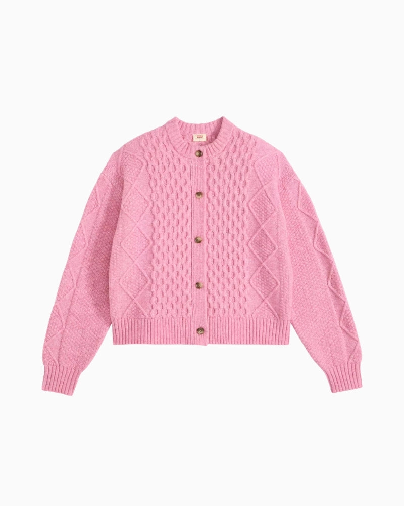 Levi's Charlotte Crewneck Cardigan in rose button-front detail