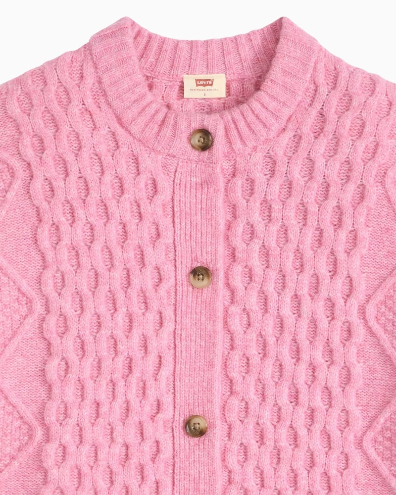 Levi's Charlotte Crewneck Cardigan in rose crew neckline detail