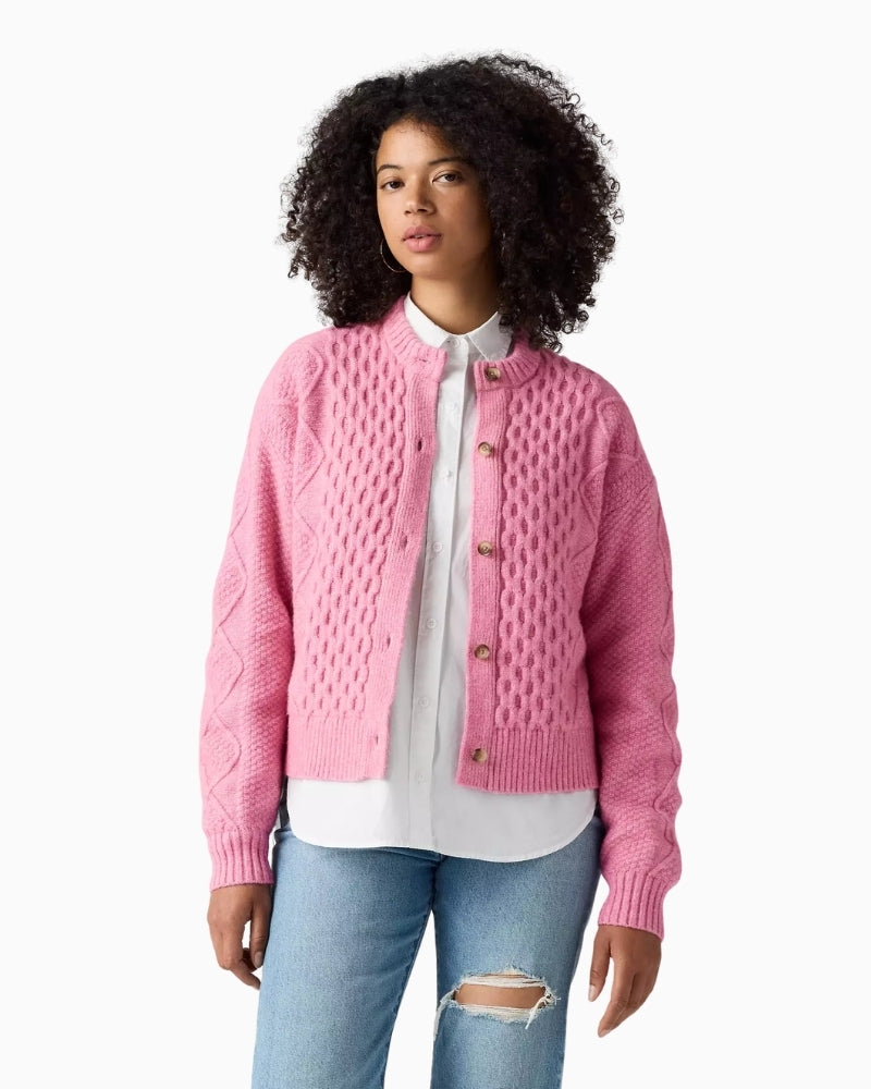 Levi's Charlotte Crewneck Cardigan in rose front view