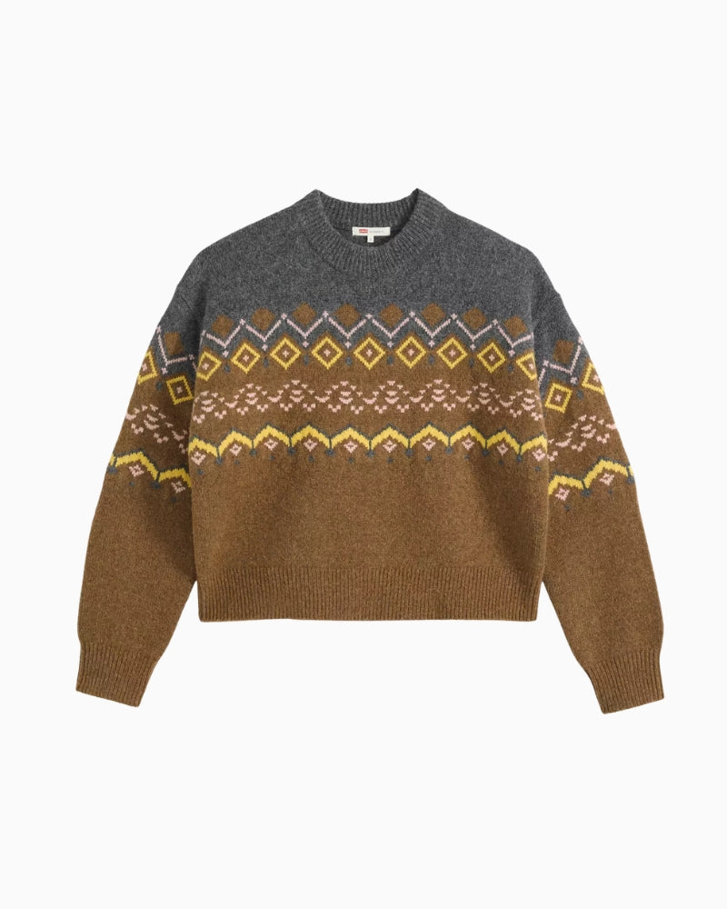 Levi's Charlotte Fairisle Crewneck Sweater in Camel Fairisle knit detail