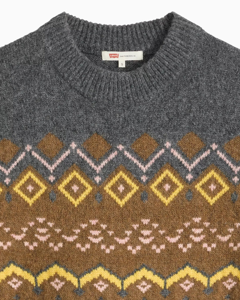 Levi's Charlotte Fairisle Crewneck Sweater in Camel crew neckline detail