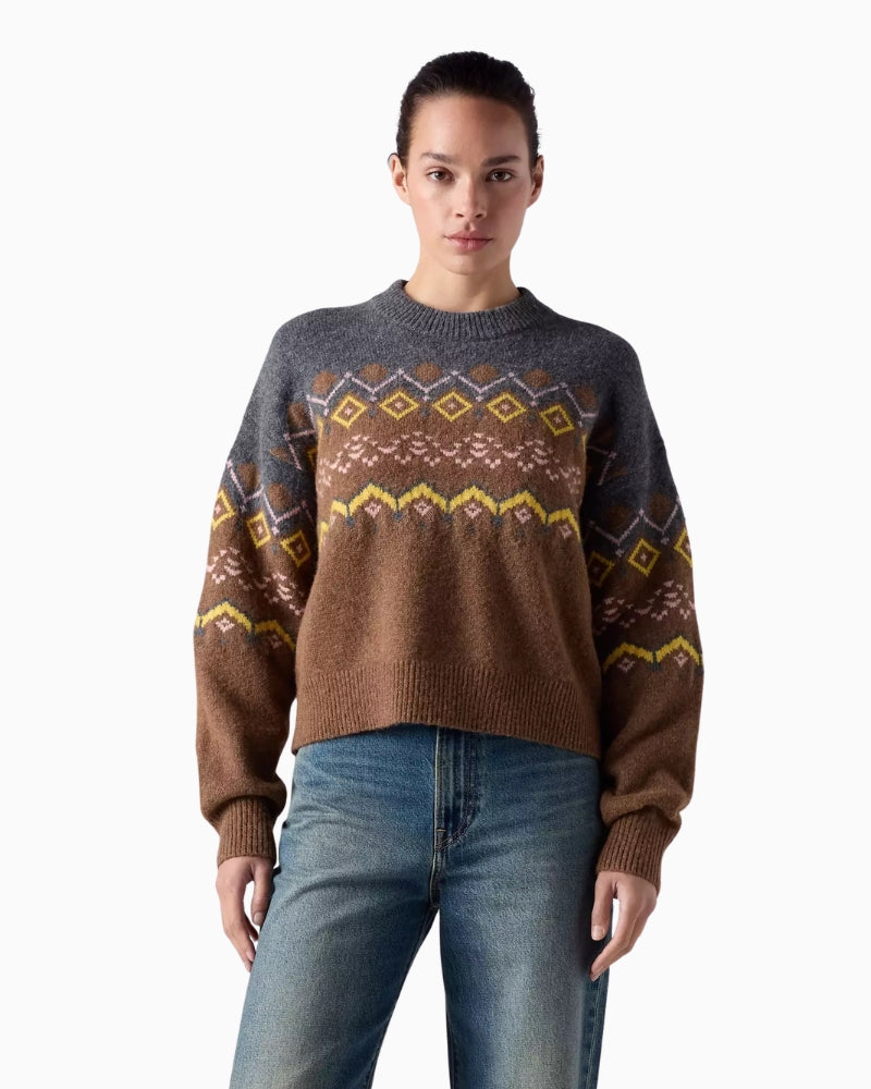 Levi's Charlotte Fairisle Crewneck Sweater in Camel front view