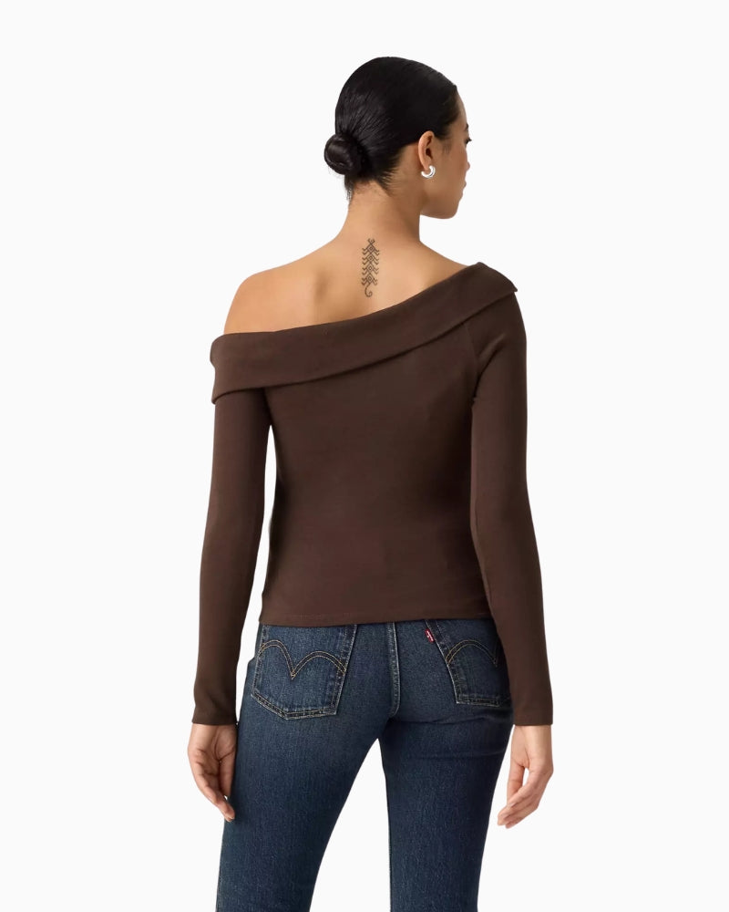 Levi's Clara Rib Off Shoulder Top in Dark Brown back view