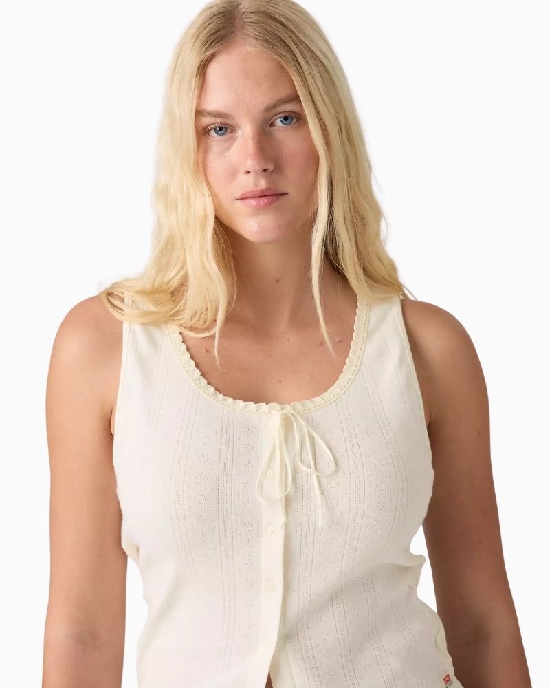 Levi's Dry Goods Pointelle Lace Tank in Off White lace detail
