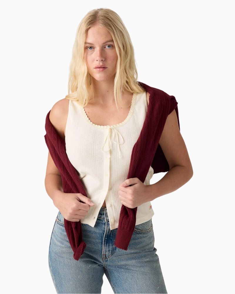 Levi's Dry Goods Pointelle Lace Tank in Off White styled view
