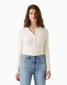 Levi's Essential Long-Sleeve Henley Shirt in cream front view