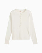 Levi's Essential Long-Sleeve Henley Shirt in cream ribbed knit detail