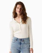 Levi's Essential Long-Sleeve Henley Shirt in cream ribbed knit detail