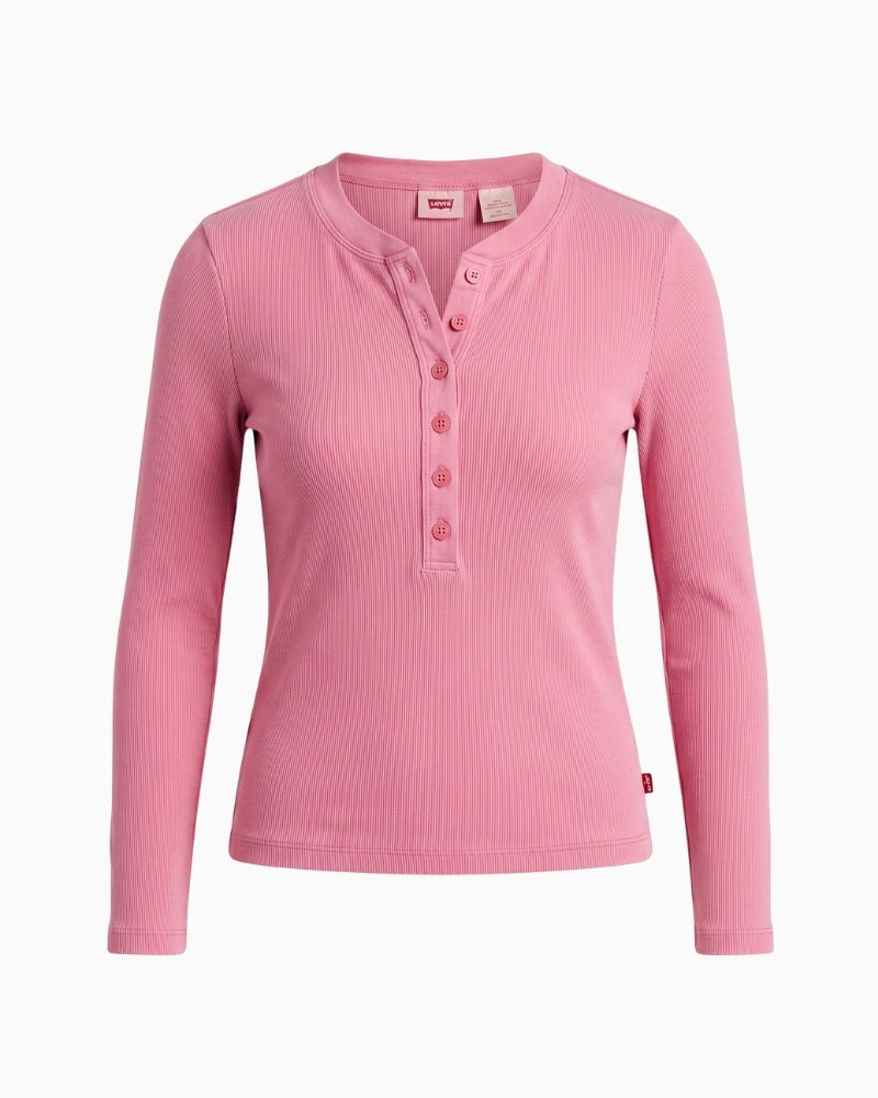 Levi's Essential Long Sleeve Henley Shirt in Rose front view