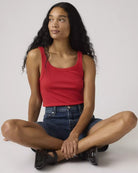 Levi's Essential Ribbed Tank Top Urban Red model sitting view