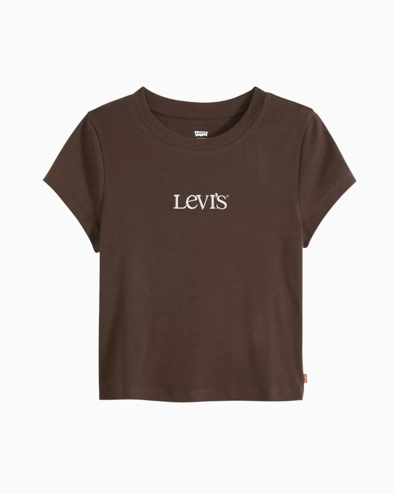 Levi's Graphic Essential Baby Tee in Dark Brown ribbed knit detail