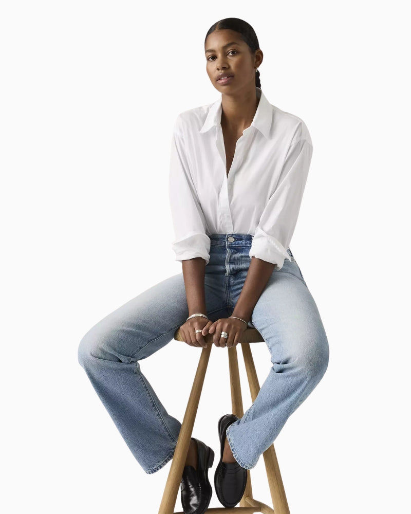 Levi's Harlie Cropped Button Down Shirt in White front view