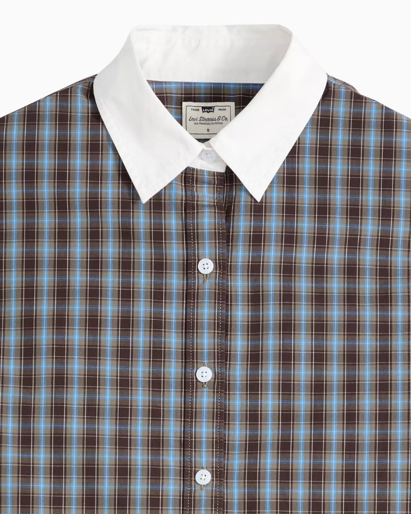 Levi's Harlie Long-Sleeve Shirt in brown plaid button-front and collar detail
