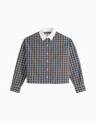 Levi's Harlie Long-Sleeve Shirt in brown plaid button-front detail