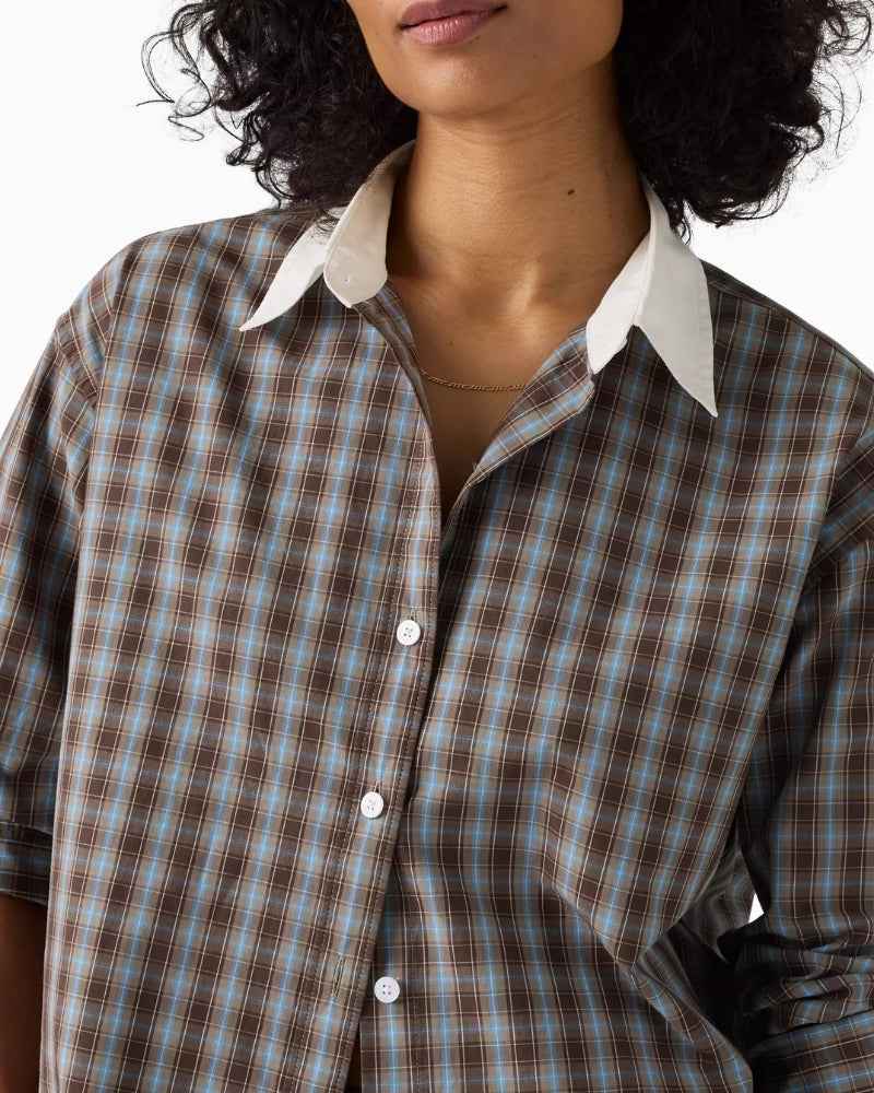 Levi's Harlie Long-Sleeve Shirt in brown plaid contrast collar detail