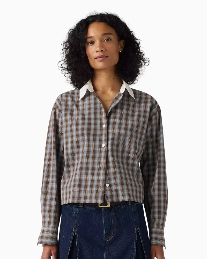Levi's Harlie Long-Sleeve Shirt in brown plaid front view