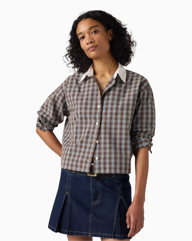 Levi's Harlie Long-Sleeve Shirt in brown plaid styled view