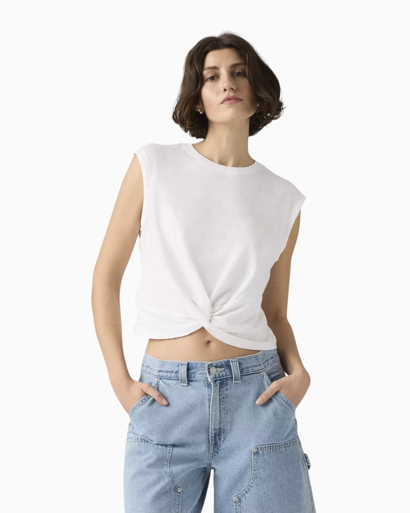 Levi's Jemma Knot Tee white front view with knot detail