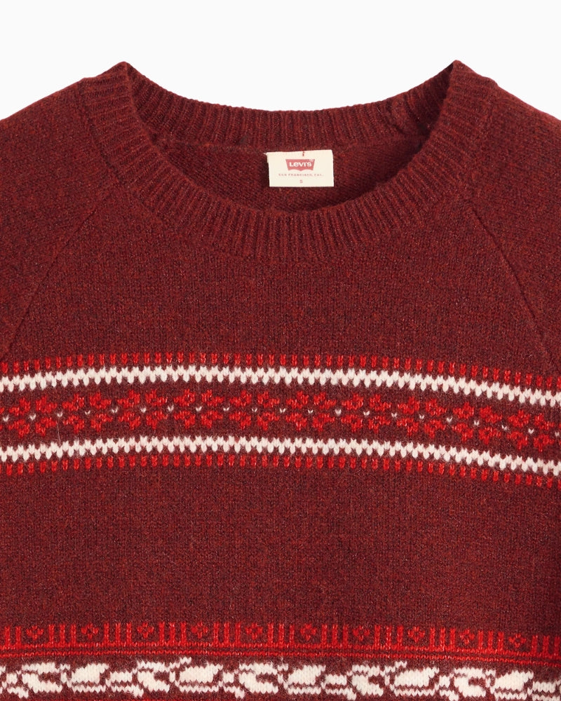Levi's Jolie Fairisle Crewneck Sweater in Cabernet crew neckline detail