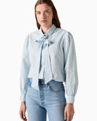 Levi's Judice Western Shirt in Blue Stripe bow detail