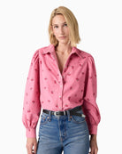 Levi's Juna Western Shirt in pink floral corduroy front view
