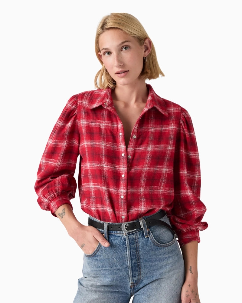 Levi's Juna Western Shirt in red plaid button-front detail