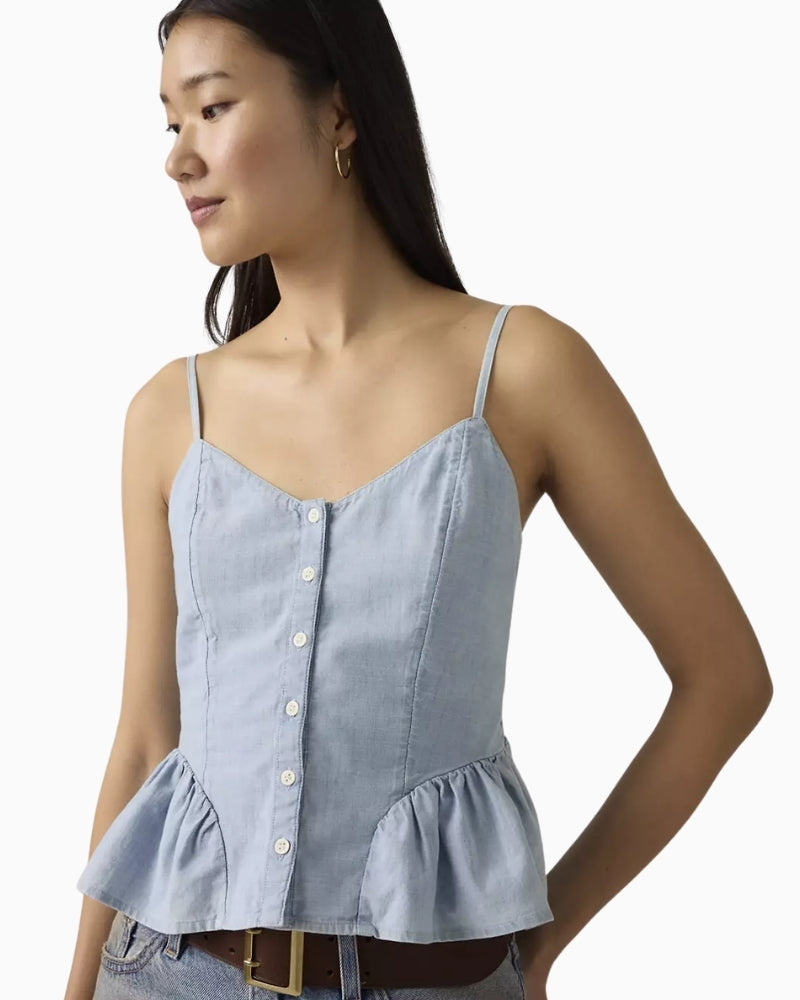 Levi's Monet Sleeveless Blouse Soft Current blue button front detail