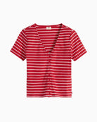 Levi’s Muse SS Tee red and white striped V-neck detail