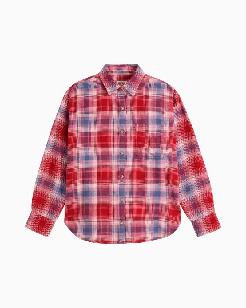 Levi's Nash Flannel Shirt in red plaid flannel detail