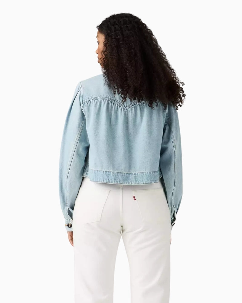 Levi's Parker Pretty Short Coat medium wash denim back view