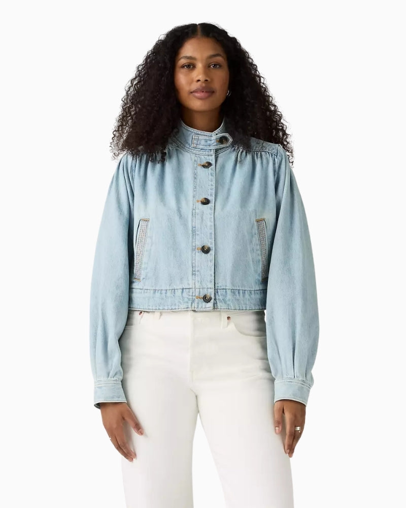 Levi's Parker Pretty Short Coat medium wash denim front view