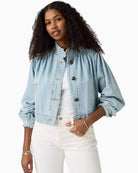 Levi's Parker Pretty Short Coat medium wash denim model view