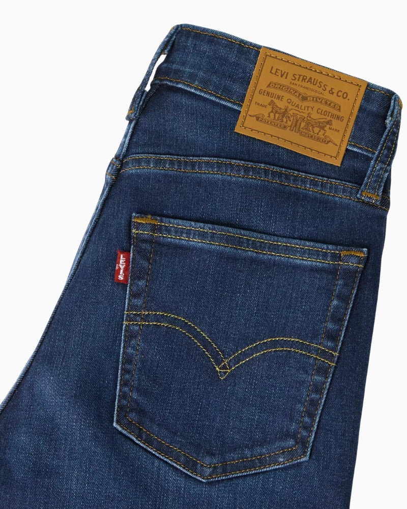 Levi's Premium 726 High Rise Flare Women's Jeans in True Blue Dark back pocket details