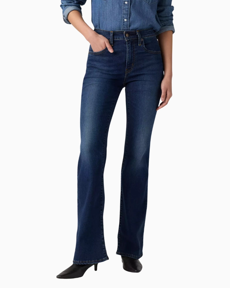 Levi's Premium 726 High Rise Flare Women's Jeans in True Blue Dark flare leg detail