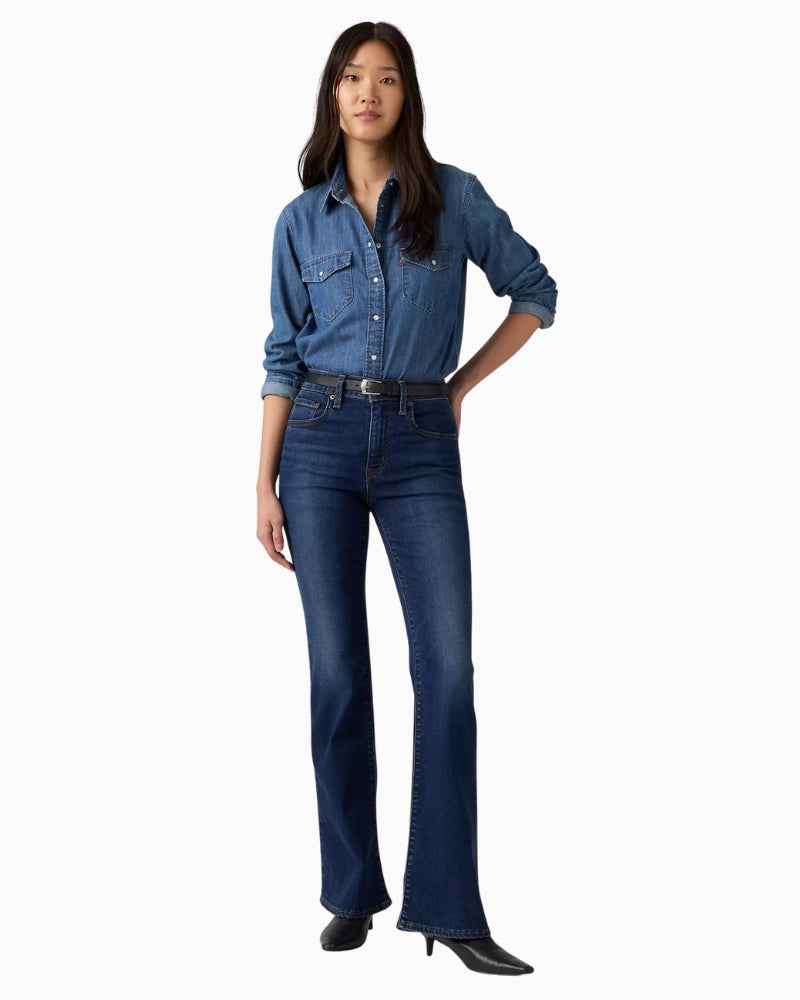 Levi's Premium 726 High Rise Flare Women's Jeans in True Blue Dark styled view