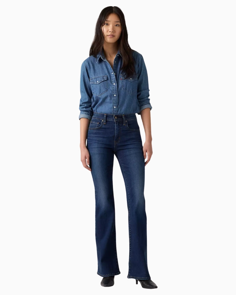 Levi's Premium 726 High Rise Flare Women's Jeans in True Blue Dark styled view