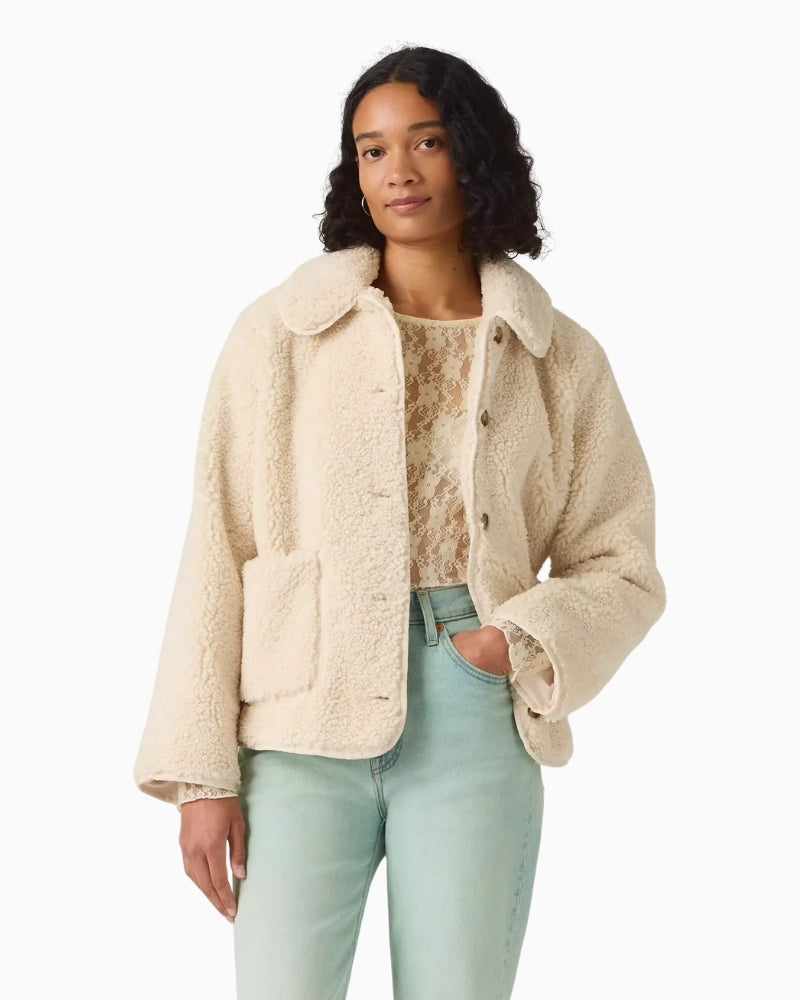 Levi's Rema Sherpa Jacket in off white front view