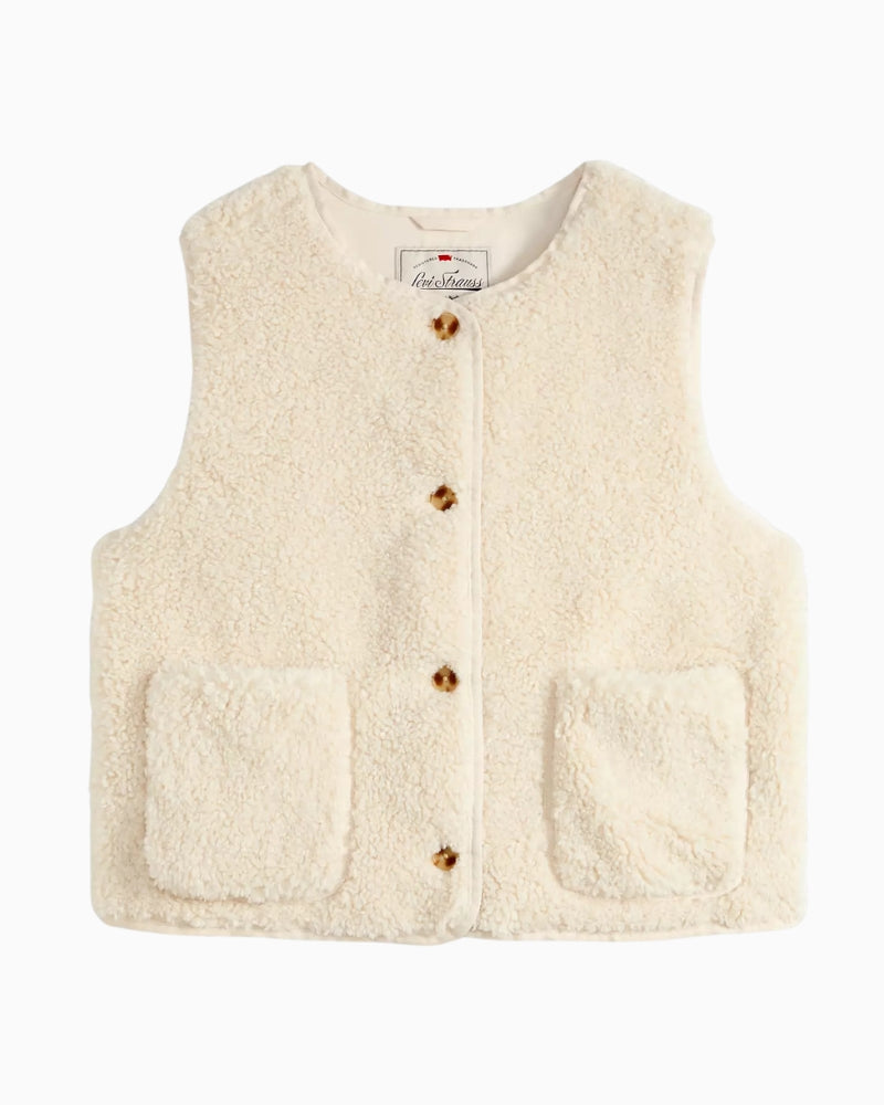 Levi's Rema Sherpa Vest in Off White sherpa fabric detail