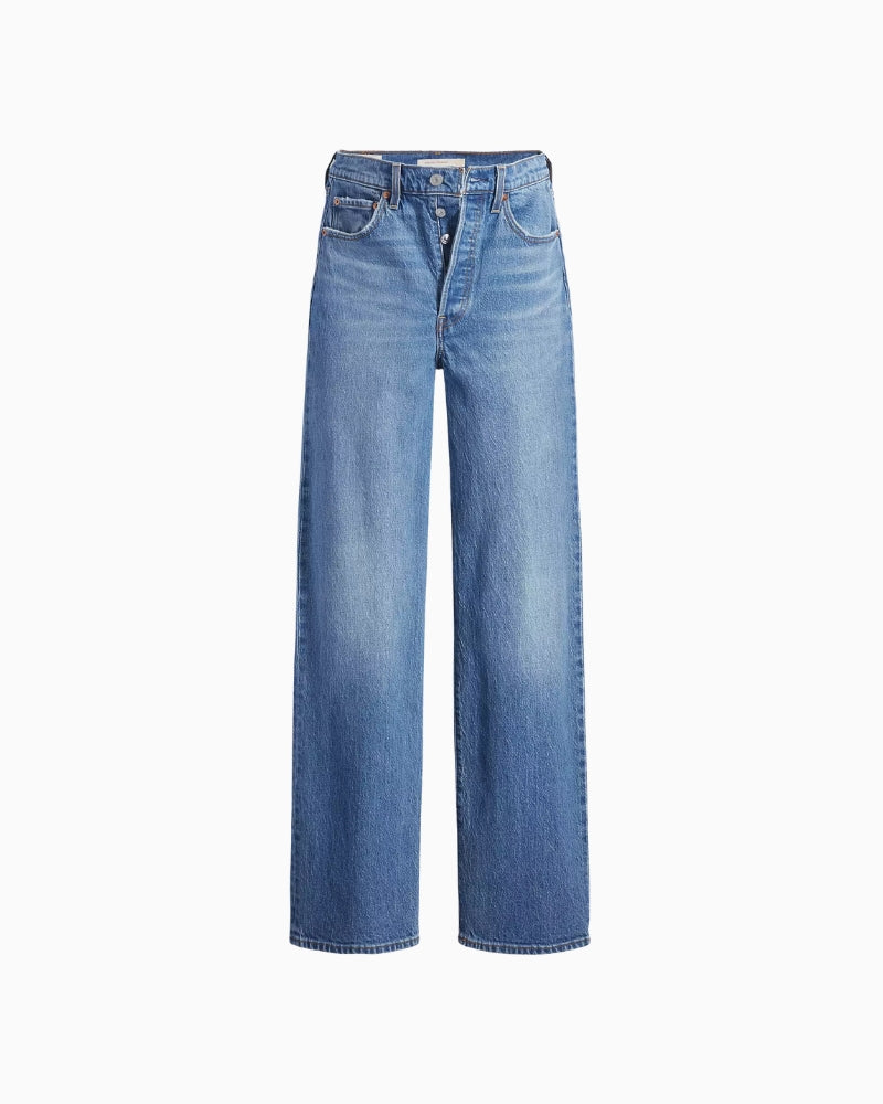Levi's Ribcage Full Length Denim in Dance Around - Medium Wash waist detail