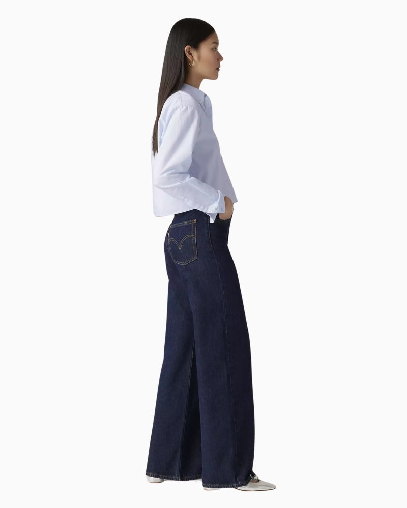 Levi's Ribcage Wide Leg Jeans in Dark Denim side view