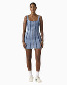 Levi's Seamed Zip Dress blue front view on model