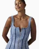 Levi's Seamed Zip Dress blue zip front detail