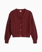 Levi's Snowflake Cardigan in Cabernet button-front detail