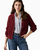 Levi's Snowflake Cardigan in Cabernet button-front detail