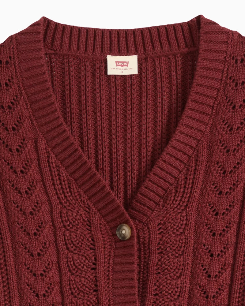 Levi's Snowflake Cardigan in Cabernet collar detail