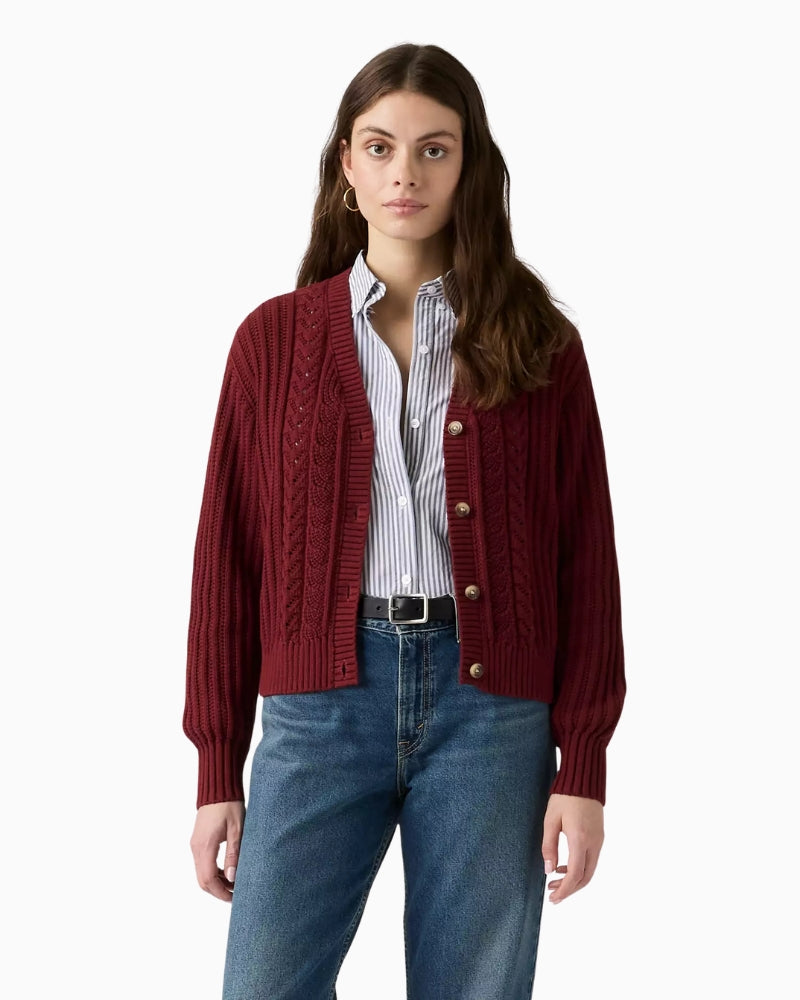 Levi's Snowflake Cardigan in Cabernet front view