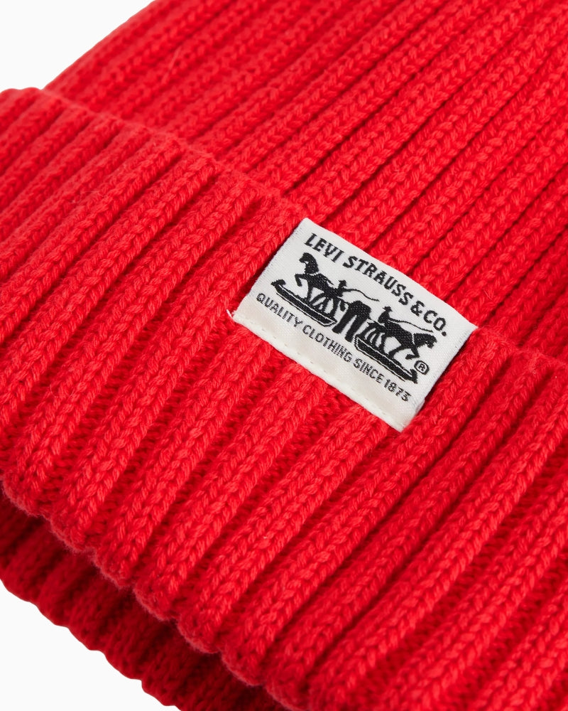 Levi's Sunset Beanie in Red Two Horse pull graphic detail