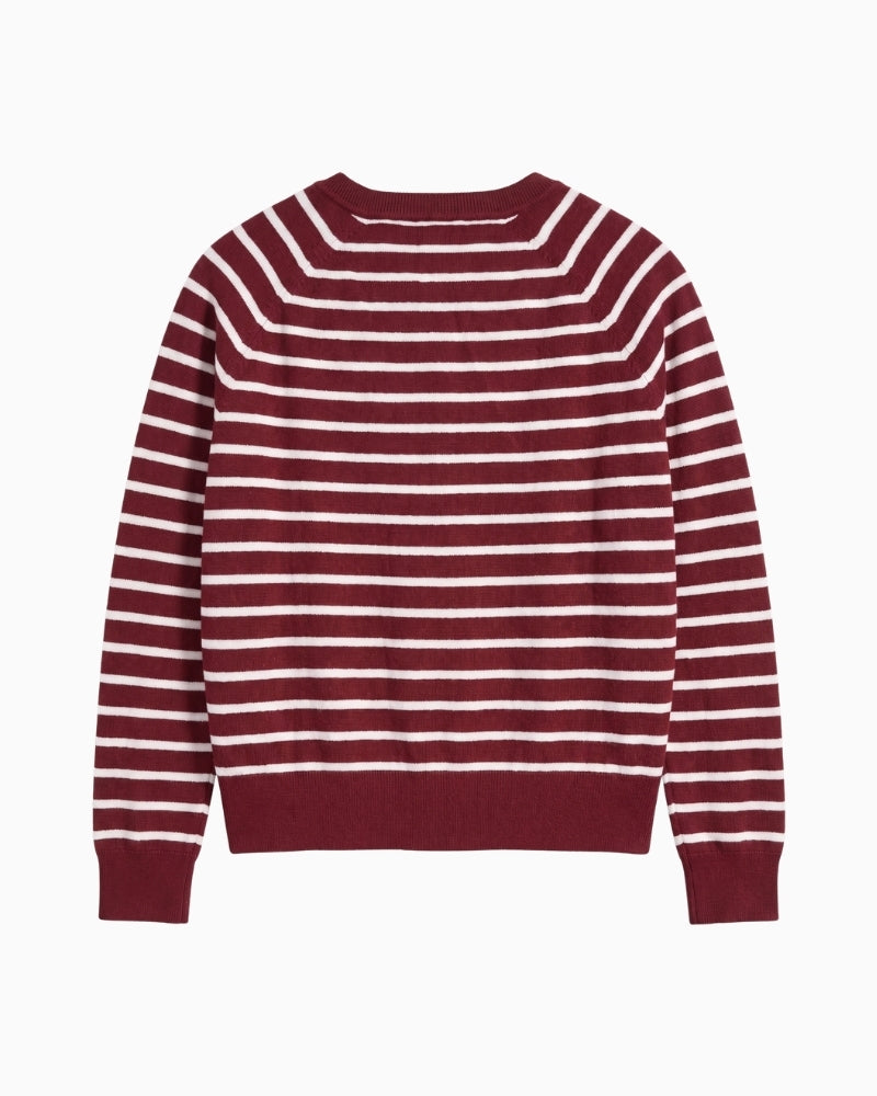 Levi's Supersoft V-Neck Pullover in Cabernet red and white stripe back view