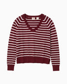 Levi's Supersoft V-Neck Pullover in Cabernet red and white stripe front view
