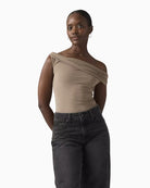 Levi's Tori Twisted Knit Top taupe neckline twist detail